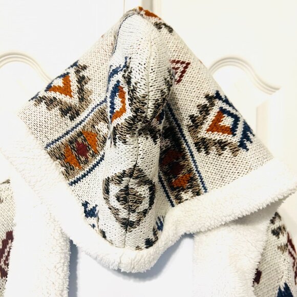Almost Famous-Aztec Juniors Large Cream/Sherpa Hooded Open Front Cardigan-Soft - Picture 2 of 16